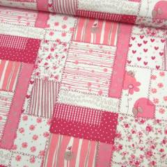 Tecido Tricoline Mista Patch Love - Rosa Tecido Tricoline Mista Patch Love - Rosa