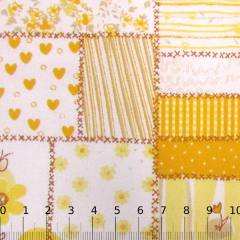 Tecido Tricoline Mista Patch Love - Amarelo Tecido Tricoline Mista Patch Love - Amarelo
