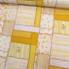 Tecido Tricoline Mista Patch Love - Amarelo Tecido Tricoline Mista Patch Love - Amarelo