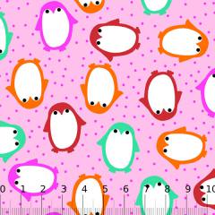 Tecido Tricoline Alg. Pequenos Pinguins - Rosa Tecido Tricoline Alg. Pequenos Pinguins - Rosa