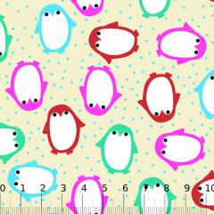 Tecido Tricoline Alg. Pequenos Pinguins - Bege Tecido Tricoline Alg. Pequenos Pinguins - Bege