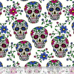 Tecido Tricoline Caveiras Mexicanas - Branco Tecido Tricoline Caveiras Mexicanas - Branco
