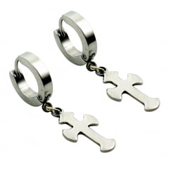 BRINCO ARGOLA PRATA 2 mm COM CRUZ (PAR) BRINCO ARGOLA PRATA 2 mm COM CRUZ (PAR)