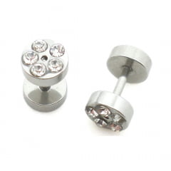 Brinco Masculino Estilo Alargador Strass - 6 mm Prata Brinco Masculino Estilo Alargador Strass - 6 mm Prata