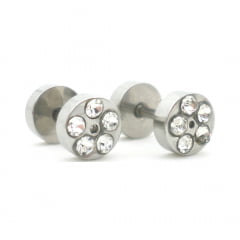 Brinco Masculino Estilo Alargador Strass - 6 mm Prata Brinco Masculino Estilo Alargador Strass - 6 mm Prata