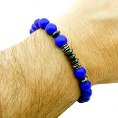 PULSEIRA HEMATITA COM PORCELANA AZUL PULSEIRA HEMATITA COM PORCELANA AZUL