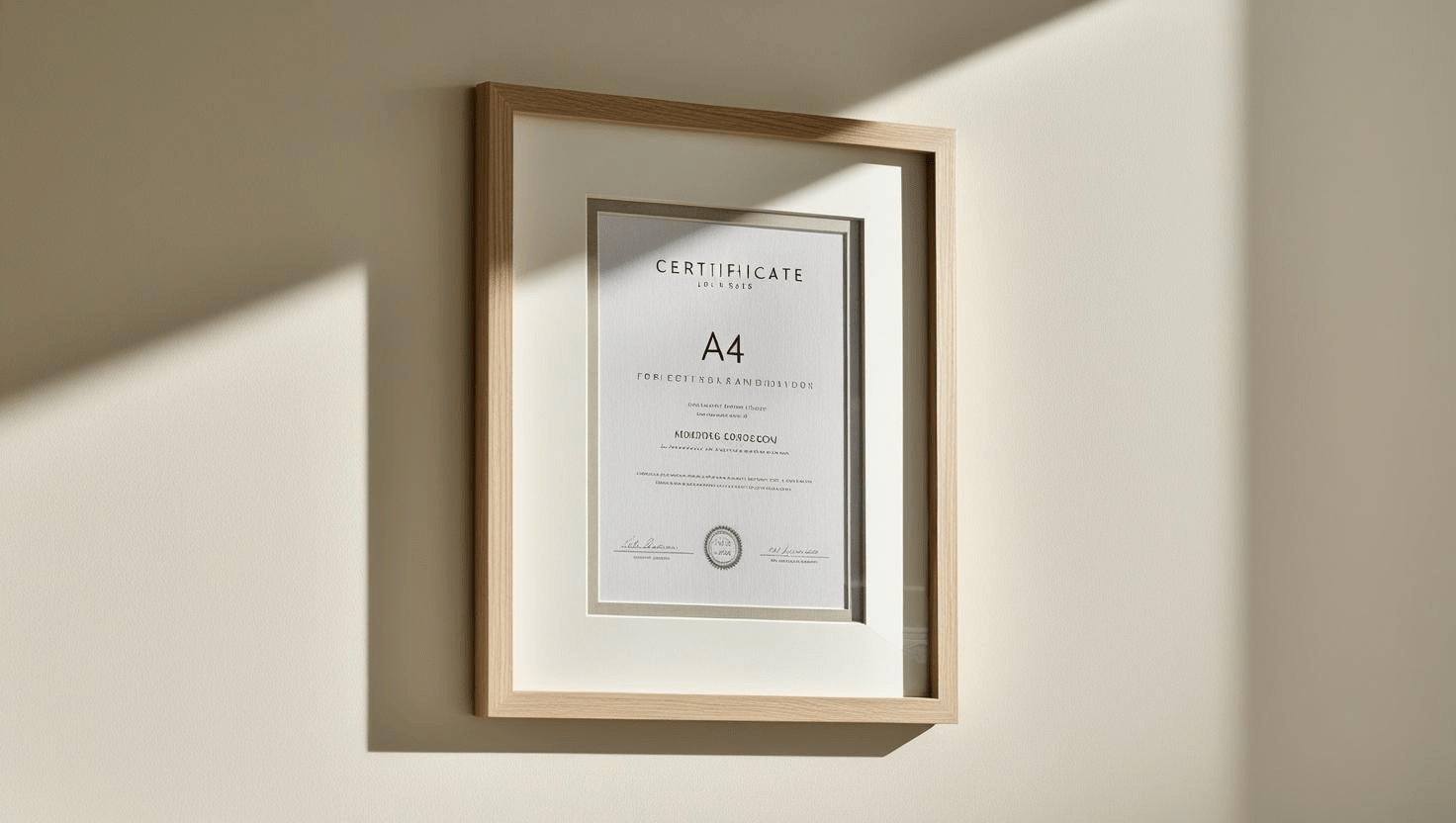 Moldura A4 em ambiente clean com certificado