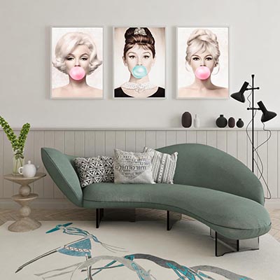 Kit Quadros Decorativos Marilyn Monroe Audrey Hepburn Brigitte Bardot Chiclete