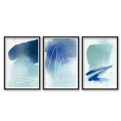 Conjunto De Quadros Decorativos Formas Abstratas Azul 