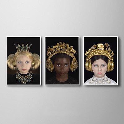 Kit Quadros Decorativos 3 Princesas Crianças Dourado Sala Quarto