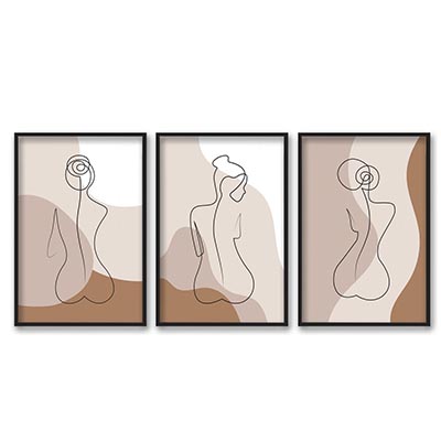 Kit Quadros Decorativos Abstrato Curvas Mulher Moderno Recepção