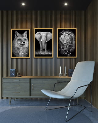 Conjunto 3 Quadros Decorativos Agilidade Determinação Força