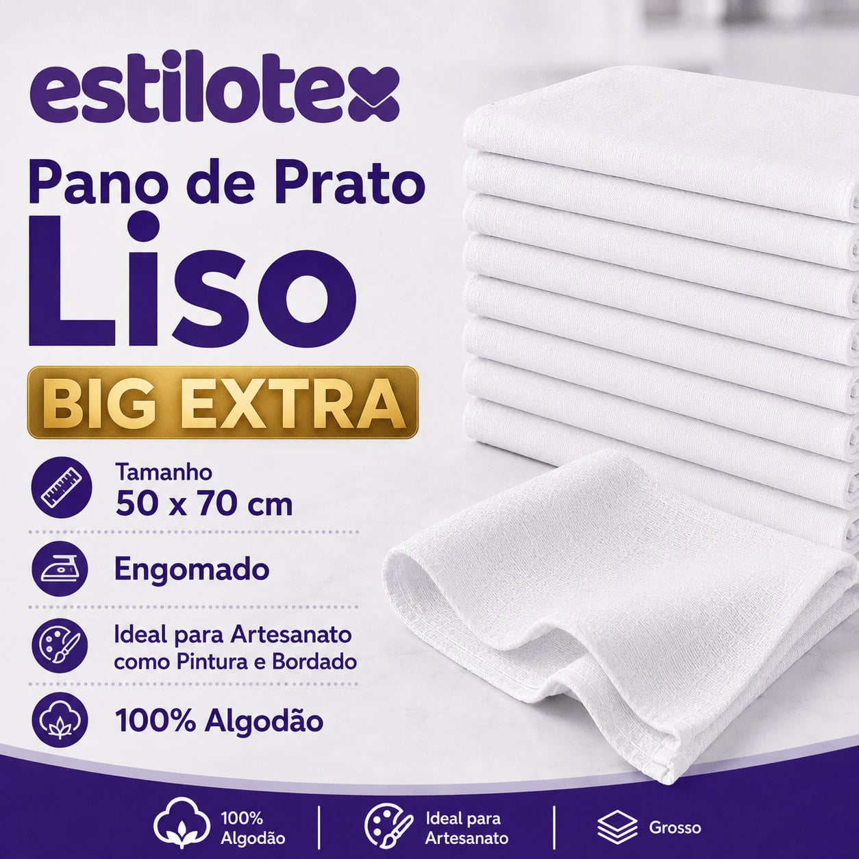 Pano de Prato Estilotex Big Extra Liso 70cm X 50cm
