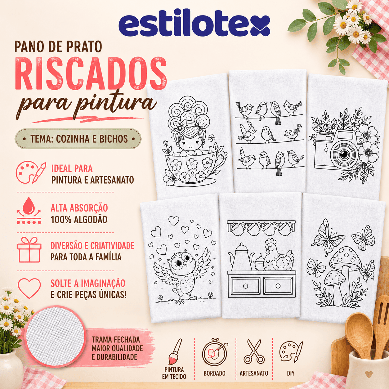 Pano de Prato Estilotex Extra Liso RISCADO 70cm X 45cm