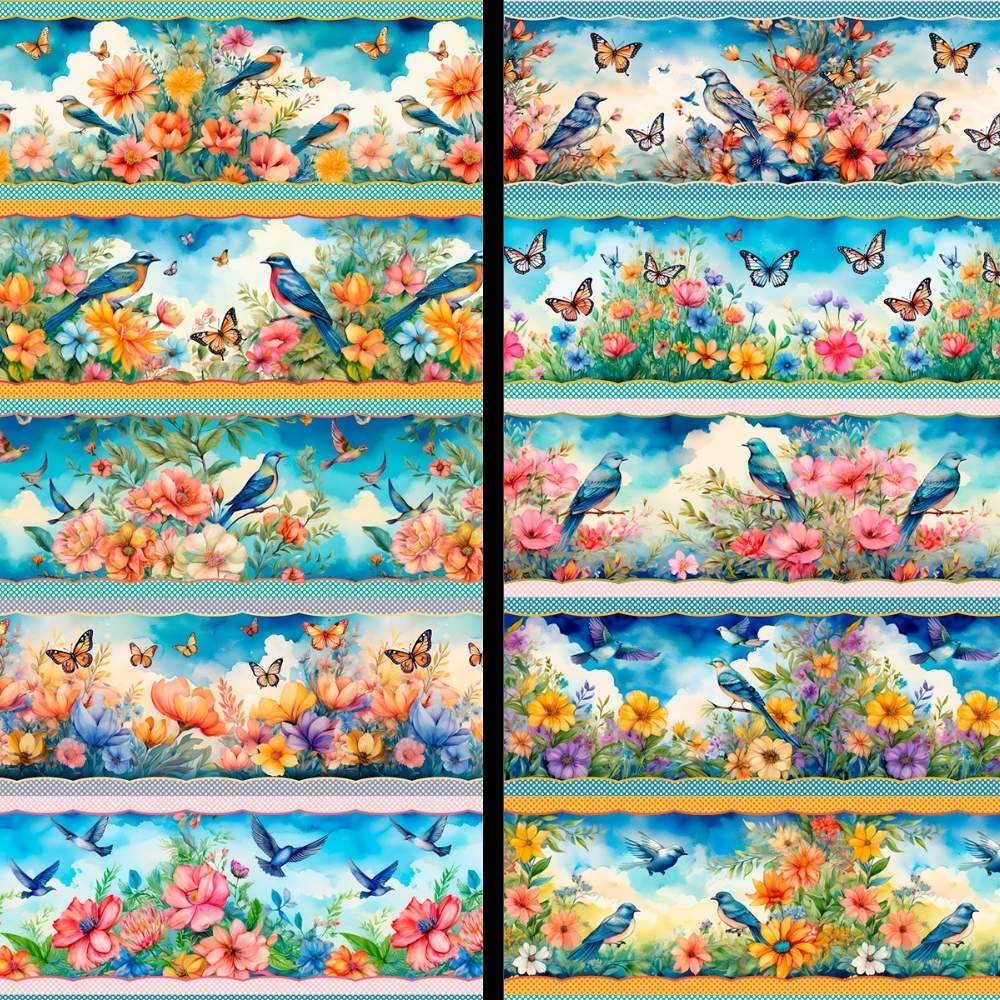 Tricoline Digital Barrado Pássaros Borboletas P9012-41 | 10 Faixas