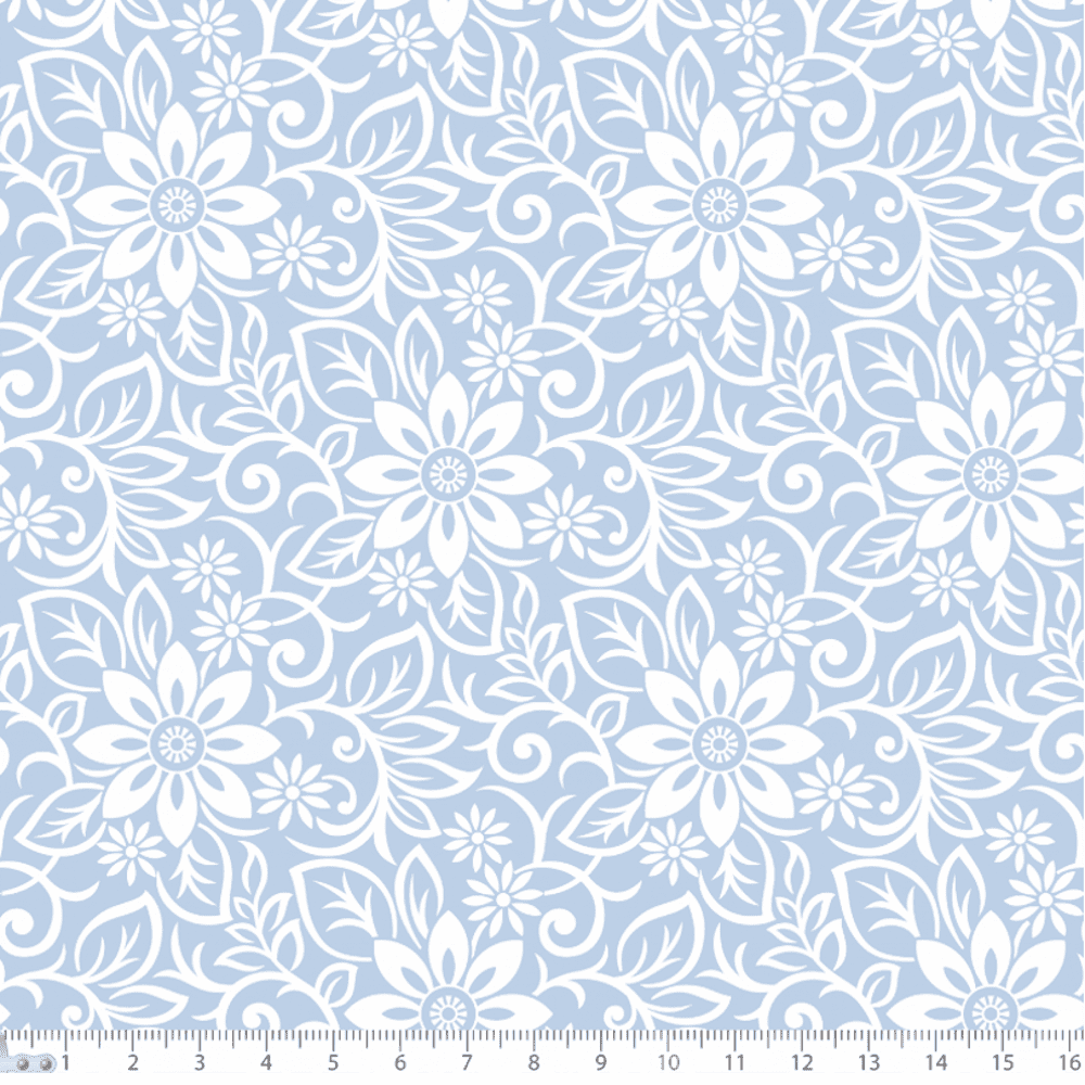 Tecido Tricoline Estampado Floral P1365-82 Azul