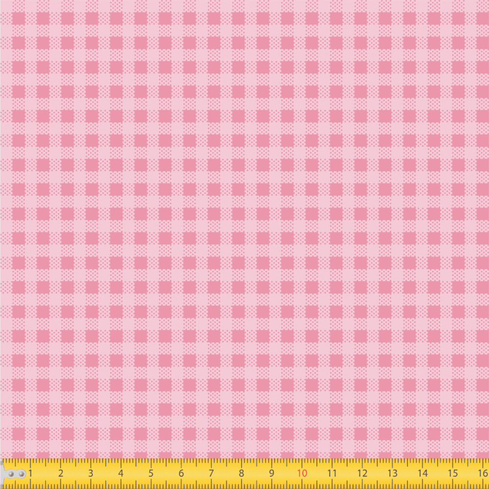 Tricoline estampa digital xícaras fundo xadrez rosa chá - Renatta Tecidos