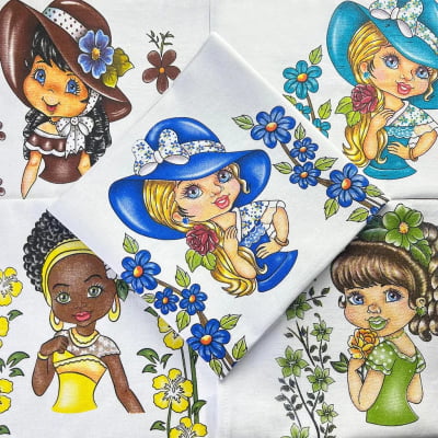 Kit 10 Panos De Prato Bonequinha Estampas Variadas Premium Boneca