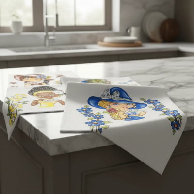 Kit 10 Panos De Prato Bonequinha Estampas Variadas Premium Boneca