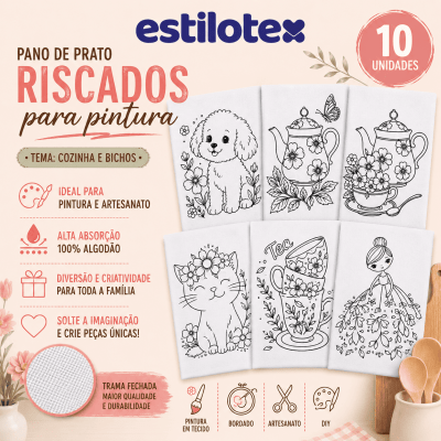 Kit 10 Panos de Prato Estilotex Extra Liso RISCADO 70 X 45cm Kit 10 Panos de Prato Estilotex Extra Liso RISCADO 70 X 45cm