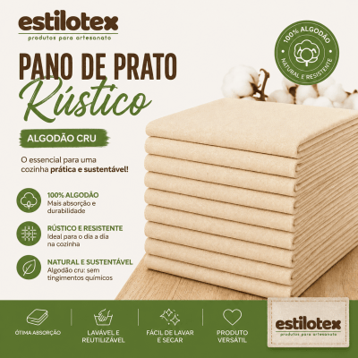 Pano de Copa Estilotex Extra Algodão Cru Liso 70x45cm Pano de Copa Estilotex Extra Algodão Cru Liso 70x45cm