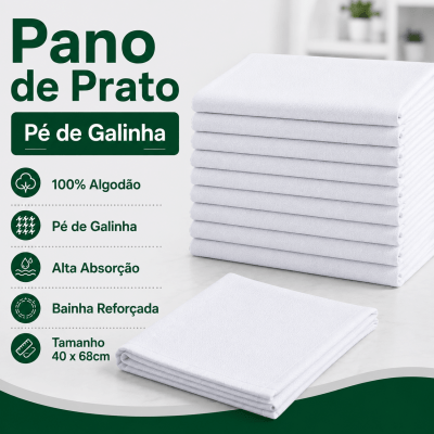 Pano de Prato PÉ DE GALINHA Bainha Branco 40 X 68cm | KN Pano de Prato PÉ DE GALINHA Bainha Branco 40 X 68cm | KN
