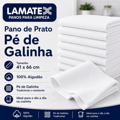 Pano de Prato Legítimo Pé de Galinha Bainha Branco 41 X 66cm