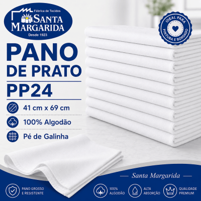 Pano de Prato Pé de Galinha PP24 Santa Margarida Branco 41cm X 69cm Pano de Prato Pé de Galinha PP24 Santa Margarida Branco 41cm X 69cm