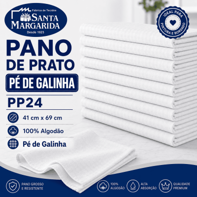 Pano de Prato Pé de Galinha PP24 Santa Margarida Branco 41cm X 69cm