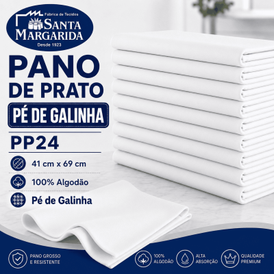 Pano de Prato Pé de Galinha PP24 Santa Margarida Branco 41cm X 69cm