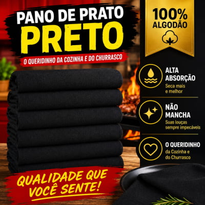 Pano de Prato Pé de Galinha Preto 40x68cm Alta Absorção