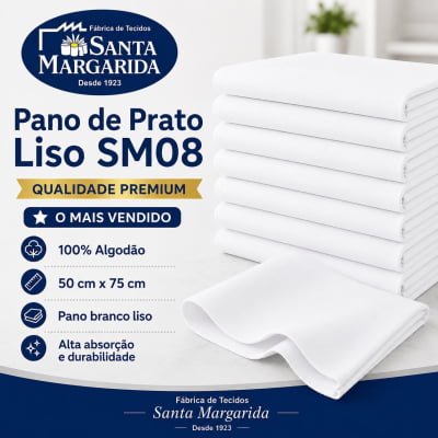 Pano de Prato SM08 Liso Grande Branco Santa Margarida p/ Pintura Bordado 50cm X 75cm