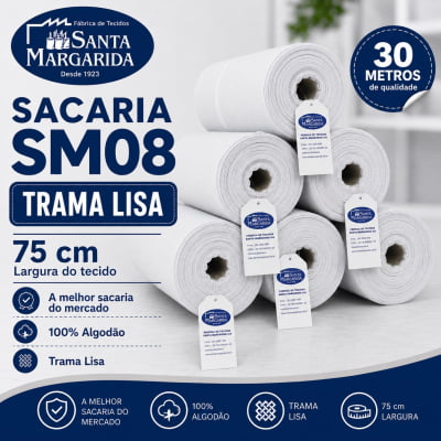Rolo 30M X 75CM Tecido Sacaria Pano de Prato Liso SM08 Santa Margarida Branco Rolo 30M X 75CM Tecido Sacaria Pano de Prato Liso SM08 Santa Margarida Branco