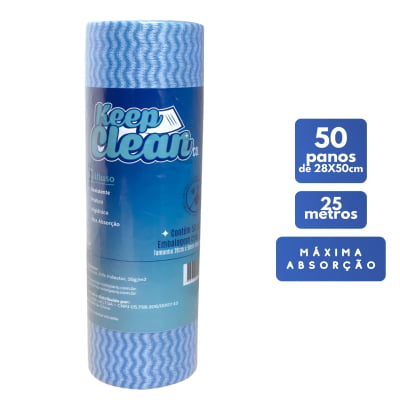 50 Panos Multiuso Perfex 28x50cm Rolo 25m Limpeza Azul