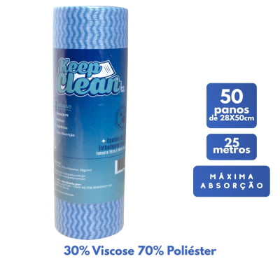 50 Panos Multiuso Perfex 28x50cm Rolo 25m Limpeza Azul