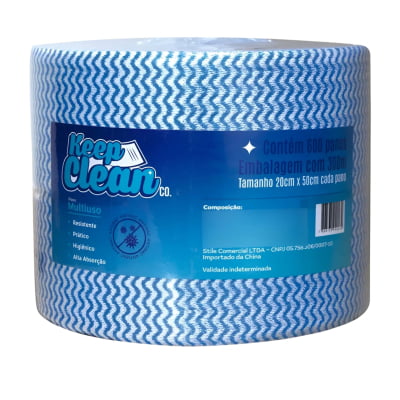 600 Panos Multiuso Perfex 20x50cm Rolo 300m Limpeza Azul