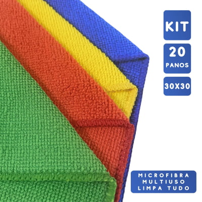 Kit 20 Pano Microfibra para Limpeza Flanela Multiuso 30x30