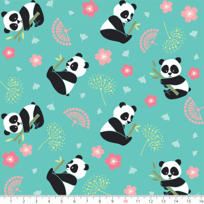 Tecido Tricoline Estampado Urso Panda P7133-01