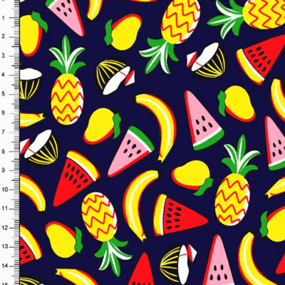 Tecido Tricoline Frutas DX6488-03 - Abacaxi, Banana, Melancia e Morango