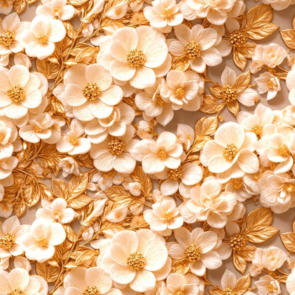 Tricoline Digital Floral 3D Dourado P9017-447