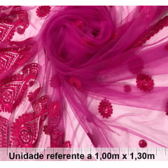 Tule Bordado Geométrico Rosa Tule Bordado Geométrico Rosa