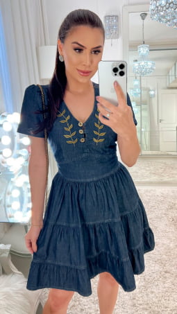 VESTIDO DELICATÊ JEANS - MODA EVANGÉLICA 13291
