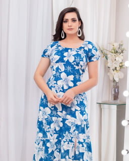 VESTIDO EVANGÉLICO VISCOSE FLORAL FEMININE 12220