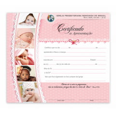 Certificado de apresentação de crianças c/ 10 unids c/logo IPRB Menina Certificado de apresentação de crianças c/ 10 unids c/logo IPRB Menina