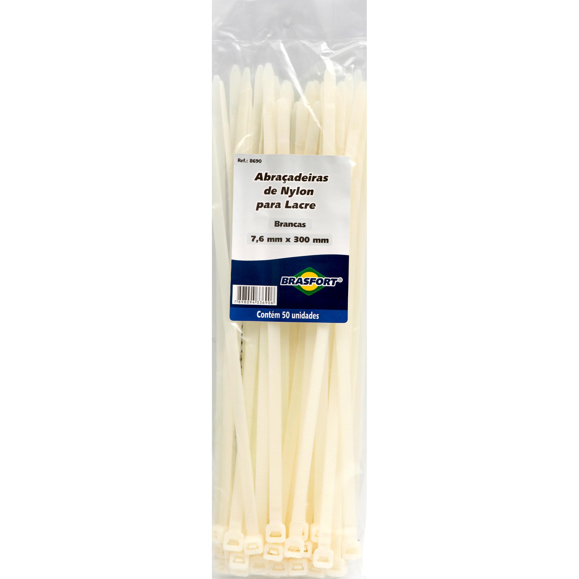 Abraçadeira Nylon 4,8 x 300mm Branco BRASFORT - CEM / 100